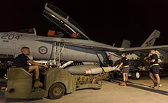1 Squadron RAAF F/A-18F loaded with GBU-38v4 JDAM Al Dhafra Air Base for war against Islamic State.